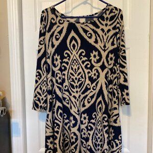 HERSHE - Cream and Blue A-Line Fun and Flirty Dress (XL)